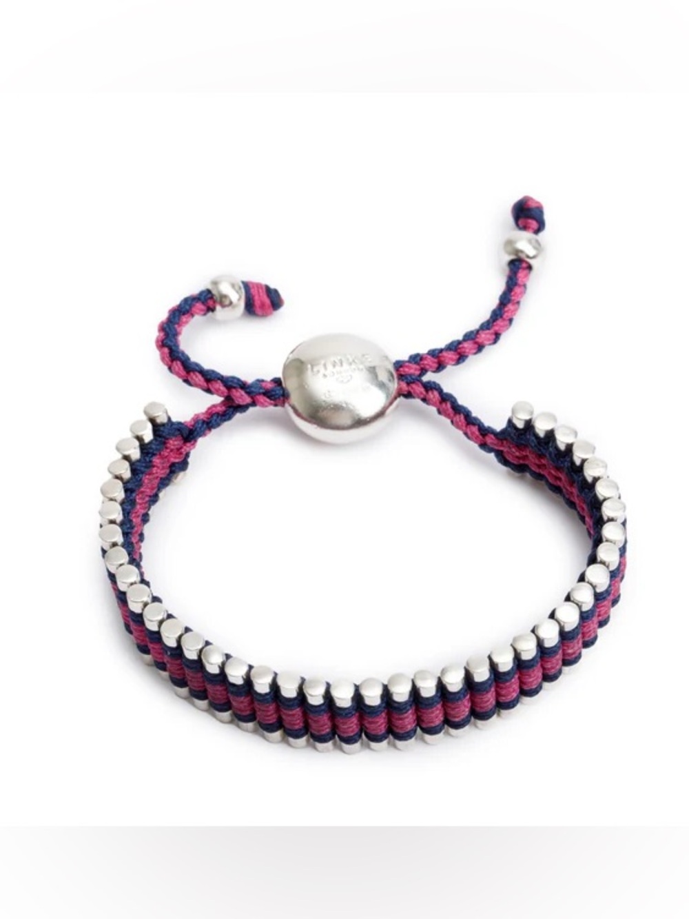 Links Of London Navy & Pink Braided Beaded Adjustable Silver Bracelet
